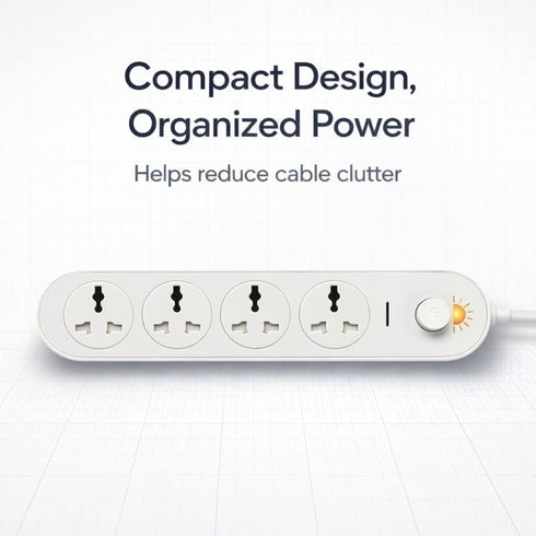 Meeneso 4 6A 250V 1.5 6mm Heavy Duty Socket Extension Board with Master Switch, Power Strip, Pure Copper Wiring