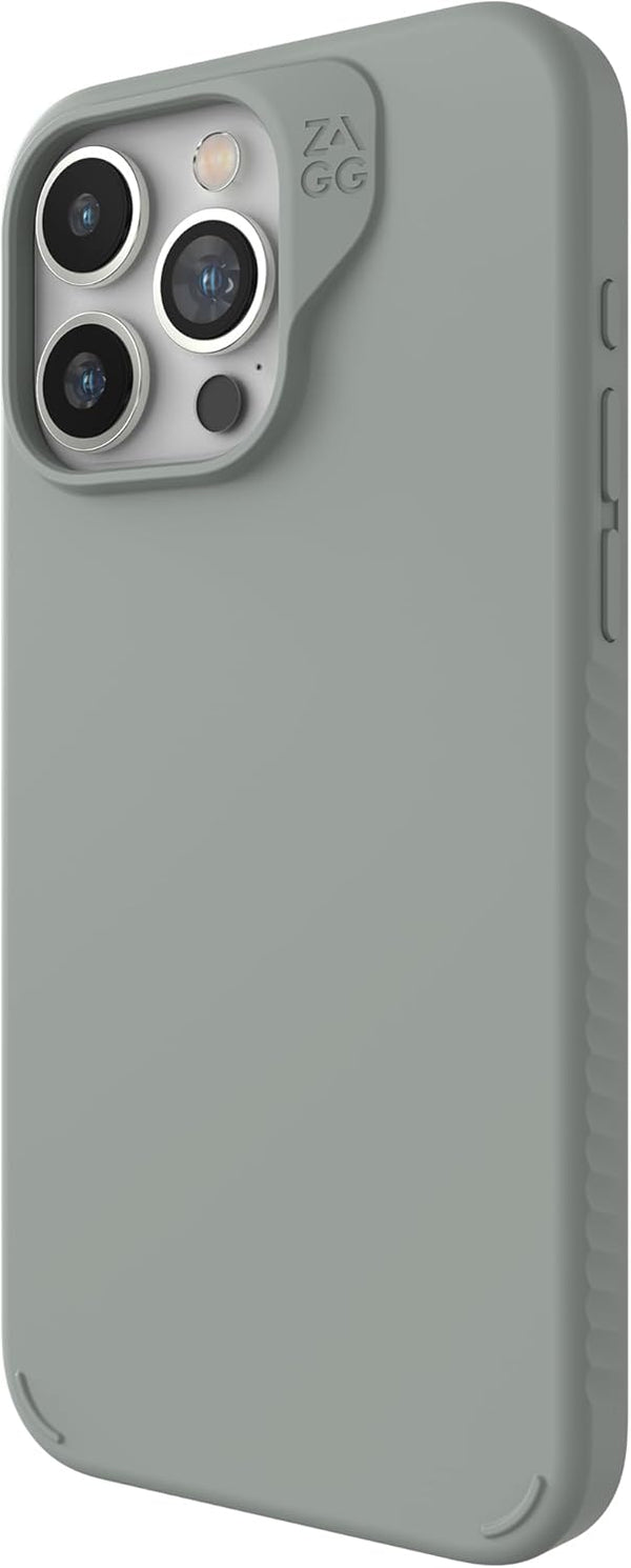ZAGG Manhattan Snap Case for iPhone 15 Pro Max, Premium Silicone, Durable Graphene Material, Sage Green