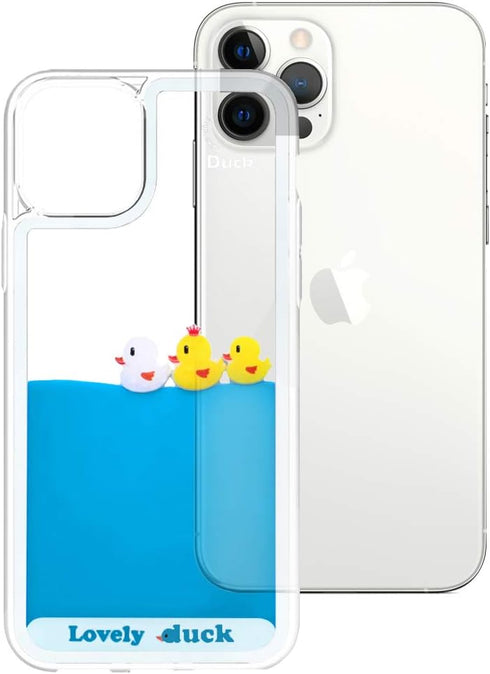 LUVI Compatible with iPhone 12 Pro Case, Liquid Moving Quicksand Funny Cute Cartoon Duck Protective Cover, Soft