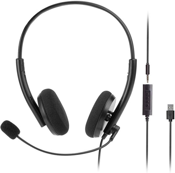 Monoprice WFH 3.5mm + USB Wired Web Meeting Headset, Lightweight with Adjustable Mic for Virtual Meetings
