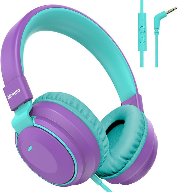 Headphone Kids Volume Limited 85/96dB, Wired Over-Ear/On-Ear Foldable Headset with Inline Cable Aux 3.5mm Cord Mic for