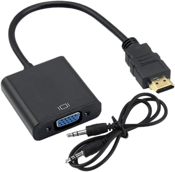 HDMI to VGA Adapter with 3.5mm Audio Cable, Gold-Plated, Compatible with PC, Laptop, Monitor, Projector, HDTV - Black