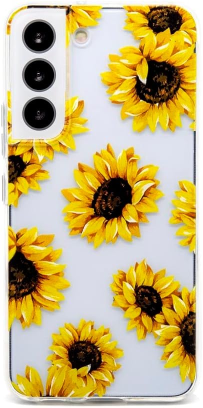 Phone Case for Galaxy S22, Clear Sunflower Pattern Cute Floral Soft TPU Back Cover, 6.1 Inch