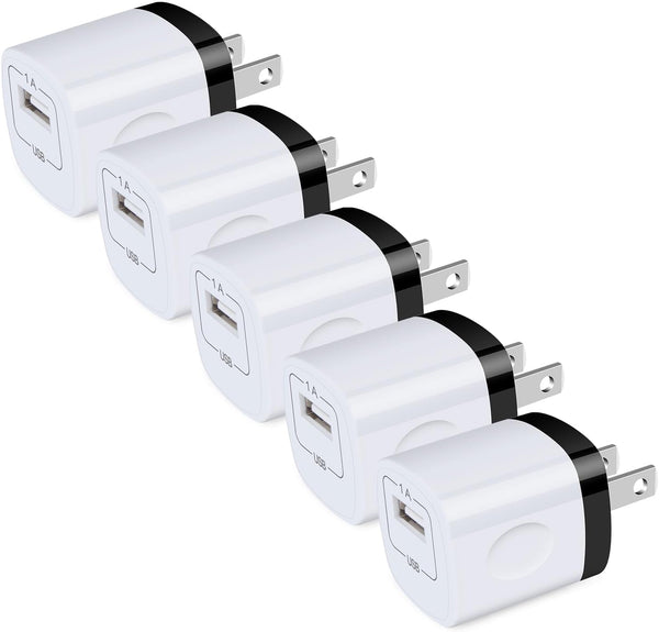 Single Port USB Wall Plug 5Pack 1A/5V Wall Charger Block for iPhone 15 14 13 12 11 XS XR X 8 Plus, Samsung Galaxy