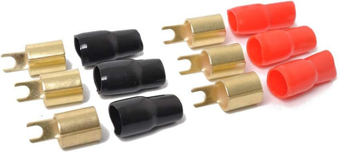 3 Pairs 0 Gauge Copper Gold Plated Spade Terminal Crimp Connectors Adapters for Speaker Wire Cable Terminal Plug - 0GA