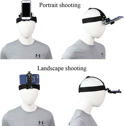 Head-Mounted Mobile Phone Holder, First-Person View Video Outdoor Live Shooting Bracket with Phone Clip (4"-7") for