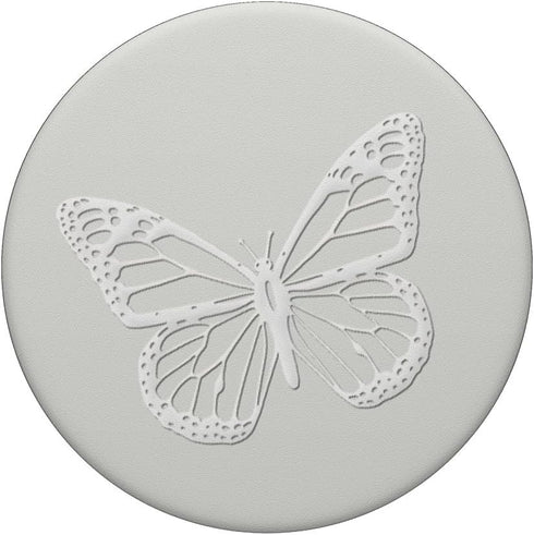 White Butterfly PopSockets Standard PopGrip on Light Silver Phone Grip