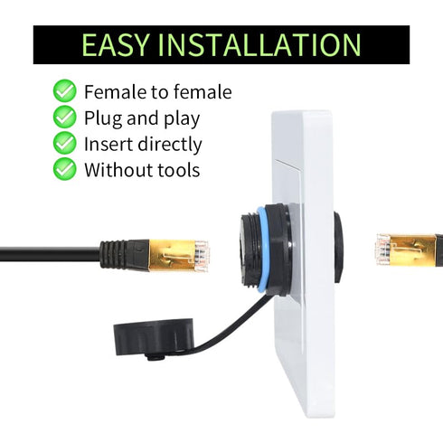 RJ45 Panel Mount Waterproof Connector IP68, Female to Female Shielding Cable Coupler-CAT6-YMP23-Blue