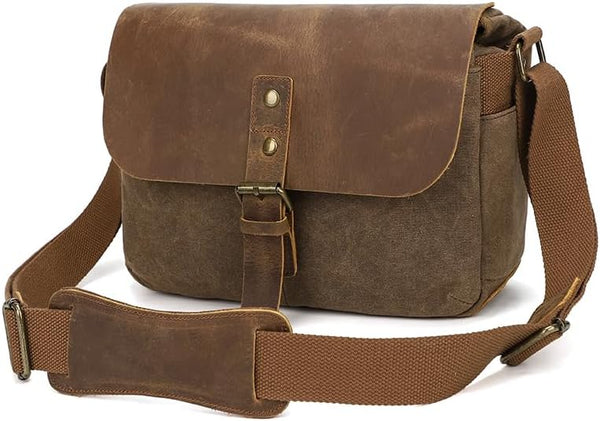 peacechaos Waterproof Canvas Camera Bag, Vintage Padded SLR DSLR Shoulder Case for Women and Men