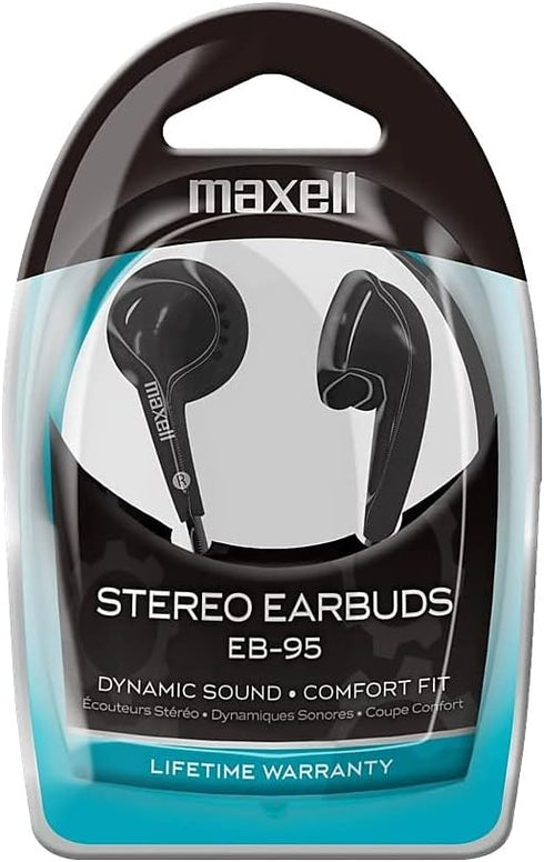 Maxell 190560 Wired Earbuds Headphones, Lightweight, Dynamic Sound Reproduction Stereo for iOS, Smartphones, Black