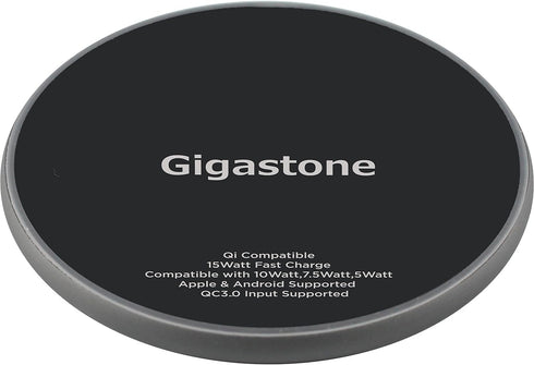 Gigastone Wireless Charger, Qi-Compatible 15W Charging Pad for iPhone 8/X/11/12 Series, Samsung Galaxy, AirPods