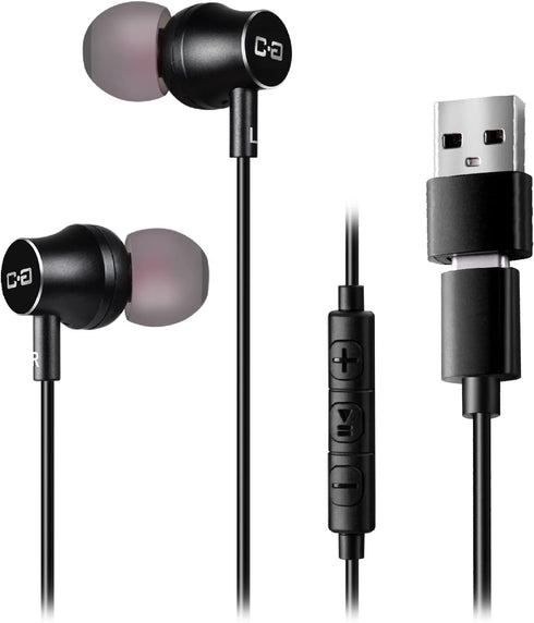 CGS-W1A USB Earbuds with USB-A to C Adapter, Clear Mic, Deep Bass, Compatible with Samsung, Laptops, Mac.