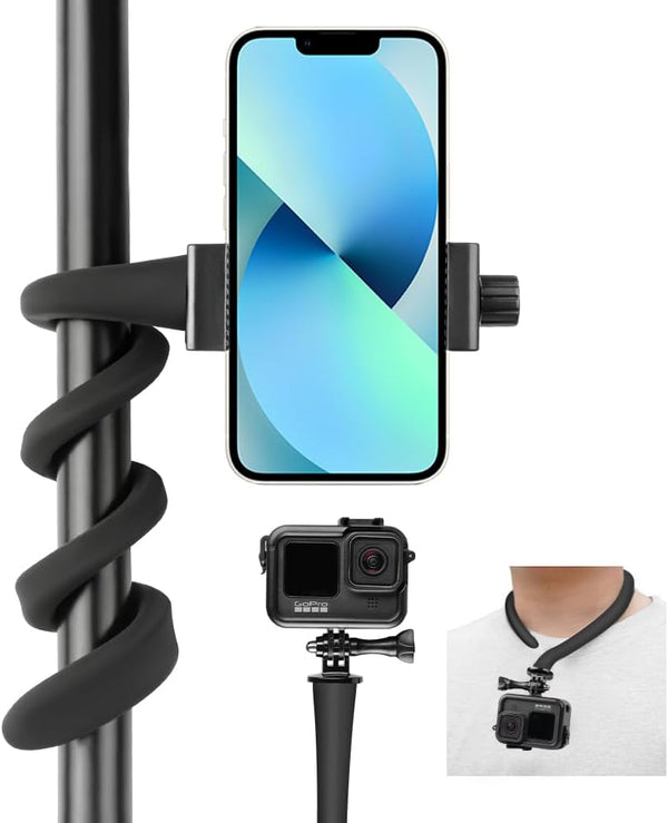 Flex Mount Stroller Phone Holder Selfie Stick Gooseneck for Treadmill, Bike, Shopping Cart, Boat, Compatible with GoPro