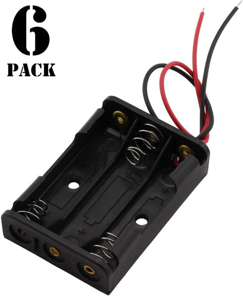 6 Pieces 3 Slots AAA Battery Case Holder, 1.5V Battery Spring Clip Storage Box with 6 inches Wire Leads