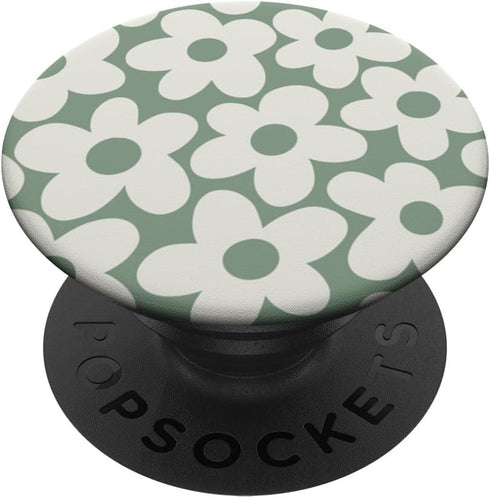 Sage Green Aesthetic Cute Flowers Floral Retro Daisy PopSockets Standard PopGrip