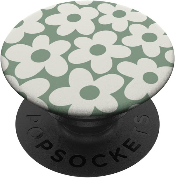 Sage Green Aesthetic Cute Flowers Floral Retro Daisy PopSockets Standard PopGrip
