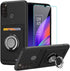 TCL 30 XL T701DL Phone Case with Tempered Glass Screen Protector, Card Holder with Ring Stand, Black