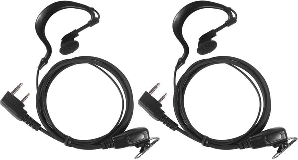 Kenwood Walkie Talkie Earpiece Headset for Baofeng UV-5R, UV-9R, BF-888S, with PU G Shape Ear-Hook and PTT Mic, 2 Pack