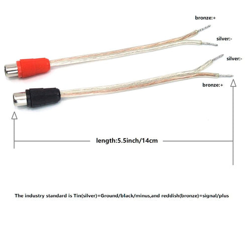 2-Pack RCA Female to Speaker Wire Adapter Cable, 5.5-inch/14cm - Black/Red, Audio Video Conversion