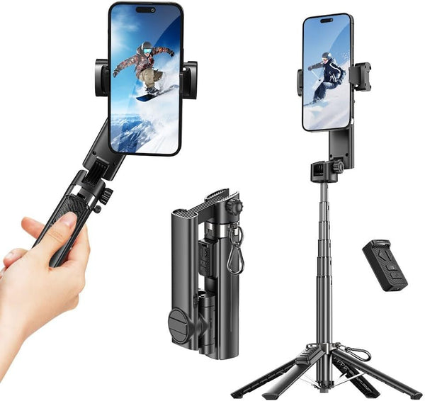 Mesenymm Smartphone Gimbal Stabilizer with Remote Control, Selfie Stick & Tripod, One-Touch Horizontal/Vertical