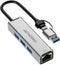 ACHORO USB Port Expander with LAN - Built in USB A & USB C to USB Port Ethernet Port Adapter - Multiple USB Port for