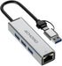 ACHORO USB Port Expander with LAN - Built in USB A & USB C to USB Port Ethernet Port Adapter - Multiple USB Port for