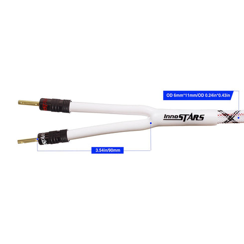 12AWG OFC HiFi Speaker Wire with Dual Gold Plated Banana Tip Plugs, Heavy Duty Braided - 15 Feet