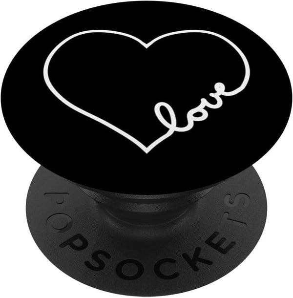 PopSockets Standard PopGrip: White Heart Love Outlined on Black