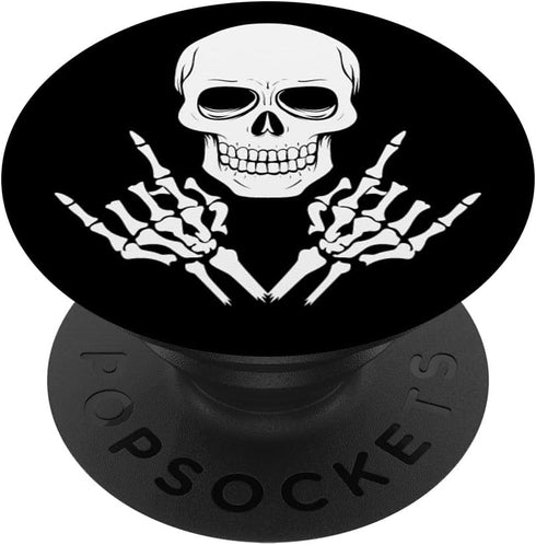 Rock Hands Skull Skeleton on Black Background PopSocket PopGrip: Swappable Grip for Tablets & Phones