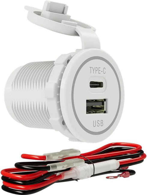 YM1218 USB Type C 12V PD30W FAST CHARGER Waterproof Socket for Car, Boat, Golf Cart, Bus, RV, Automotive Marine ATV