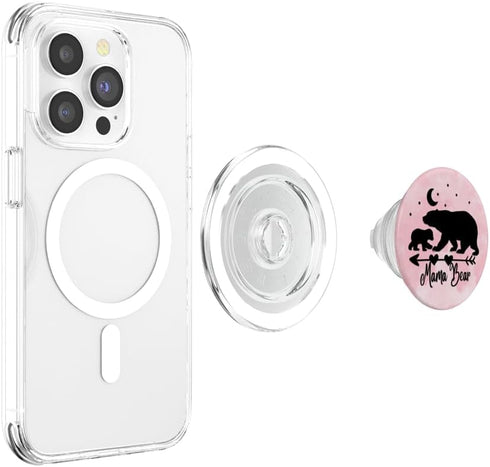 ASBBears Black Mama Bear and One Cub On Pink Watercolor PopSockets PopGrip for MagSafe