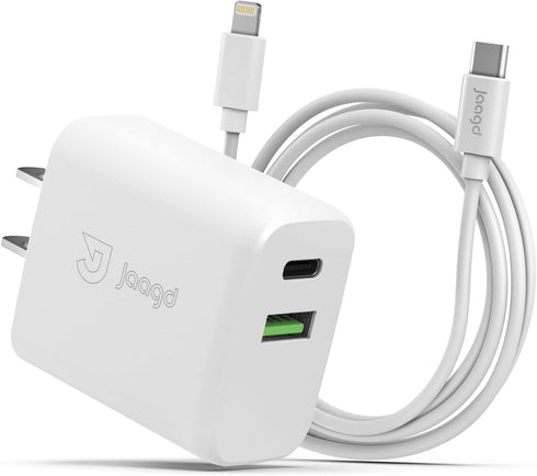 20W Charger Set for iPhone and iPad, USB C and USB Dual Wall Charger with Type-C Lightning Cable Compatible with iPhone