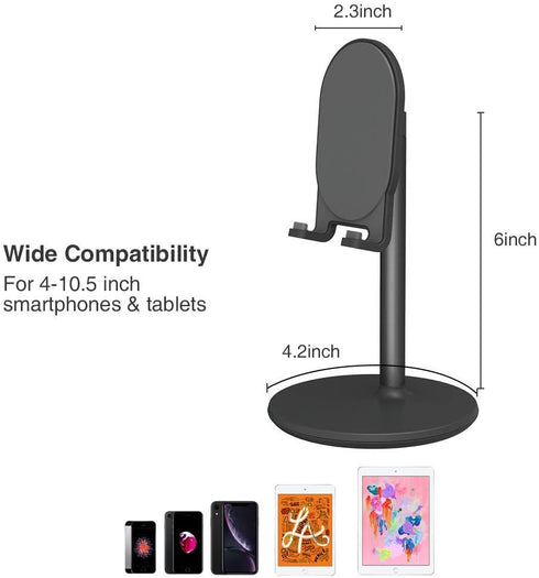 Bright Stone Phone Stand for Desk, Adjustable Cell Phone Holder for 4"-12.9" Phones/Tablet/iPhone/iPad (Black)