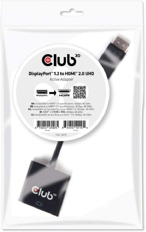Club 3D CAC-2070 Active Adapter, DisplayPort 1.2 to HDMI 2.0 UHD M/F