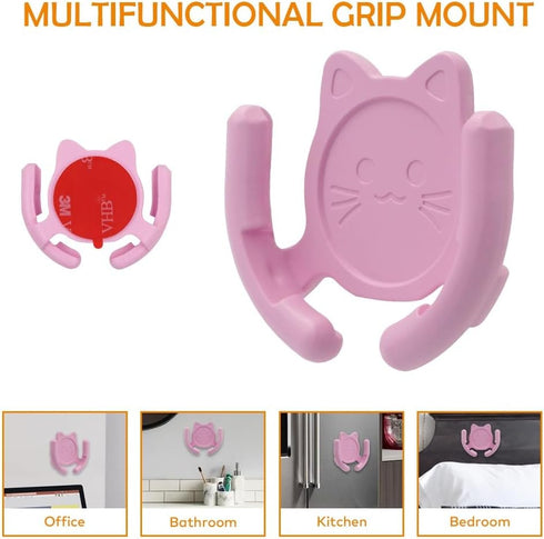 Multi-Surface Car Mount Holder 2 Pack, Compatible with PopSocket Grips, Cute Cat Design with Strong Adhesive Gel Pad