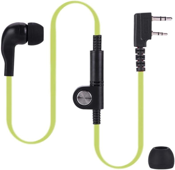 Earphone for Walkie Talkie Radio - 118 cm /46.46 Inch Headset for K Head 2Pin Radio, Mic Headphone in Green
