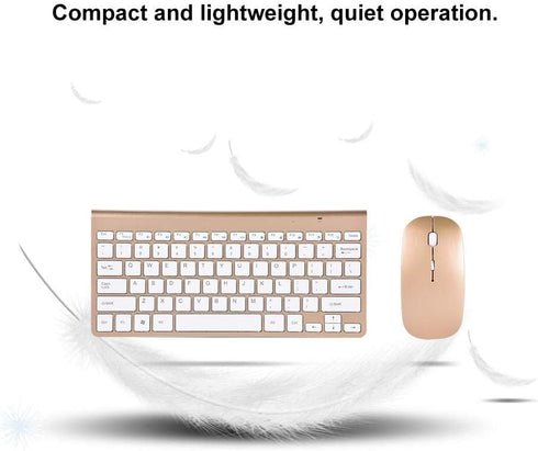 Keyboard Mouse Combo, 2.4GHz Slim Waterproof Keyboard and Mouse Kit for Desktop, Computer, PC (Gold)