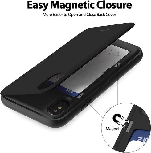 GOOSPERY Magnetic Secure Bumper Wallet Case for iPhone Xs/X, Dual Layer Protection with Sticky Mirror, Black