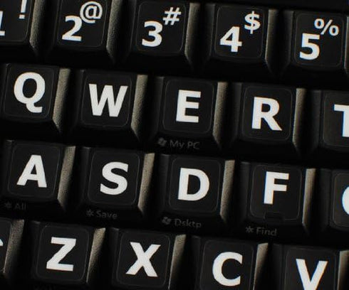 English US Large Letters Keyboard Stickers, Matte Non Transparent, Black Background