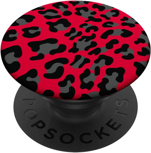 Cute Black Leopard Print Pattern Design for Women on Red PopSockets: Swappable Grip for Phones & Tablets