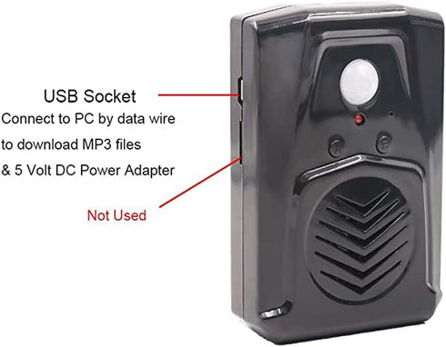 PIR Motion Sensor Activated Sound Player Speaker with USB Cable for MP3 Audio Files - Black