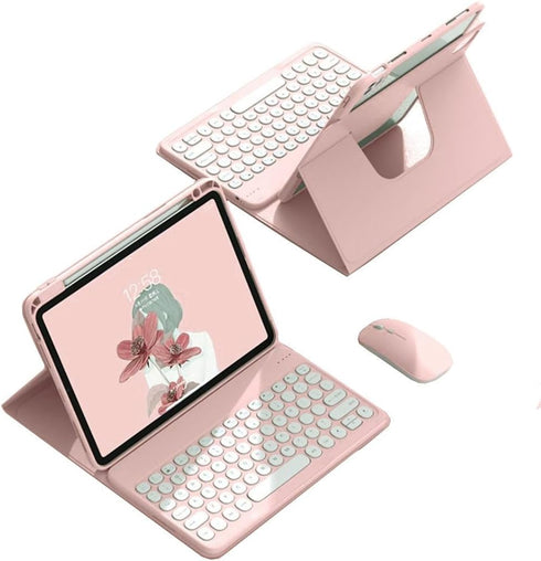 Keyboard Case for iPad 9th 8th 7th Gen 10.2 inch with Mouse, 360° Rotating Kickstand, Clear Back Cover