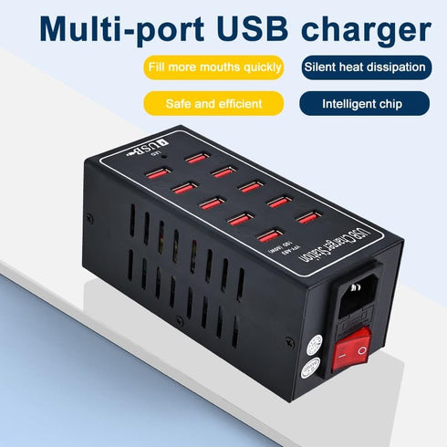 10-Port Charging Station, 10-in-1 Multi Port USB Charger for iPhone 13/14/15, 60W Power Delivery Accessory