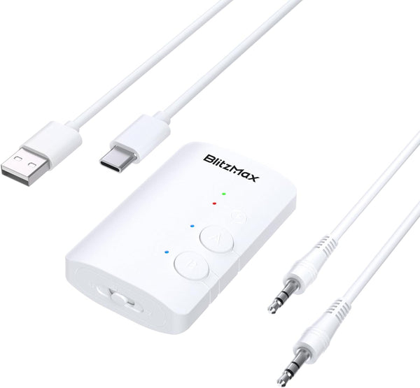 TV Bluetooth 5.3 Transmitter/Receiver 2-in-1 Mini Wireless Adapter with Headphones Dual Pairs, 3.5mm Aux Audio Jack,