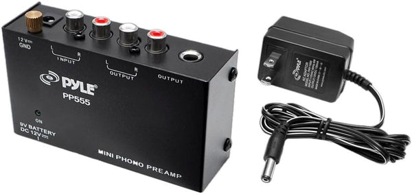 Pyle Phono Turntable Preamp - Mini Electronic Audio Stereo Phonograph Preamplifier with 9V Battery Compartment,
