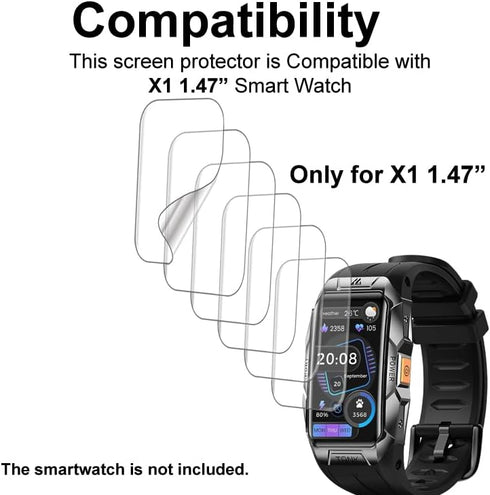 Screen Protector Compatible with KOSPET TANK X1, AMAZTIM X1 1.47” Rugged Smart Watch, Soft TPU, 6-pack, Bubble Self-healing