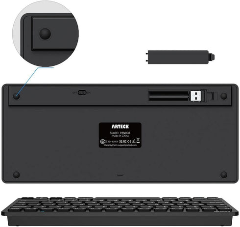 Arteck 2.4G Wireless Keyboard, Ultra Slim Compact Keyboard with Media Hotkeys for Computer Desktop PC Laptop