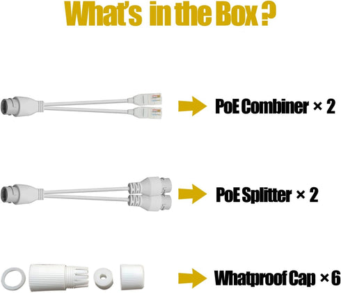 Ethernet PoE Splitter Combiner Adapter, BesCable Outdoor Waterproof RJ45 Converter Kit for IP Camera, 2 Sets