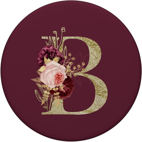 Maroon Floral Initial Letter B Monogram Flowers, PopSockets Standard PopGrip