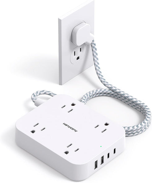HANYCONY Flat Plug Extension Cord, 5ft Power Strip with 4 USB Ports(2 USB